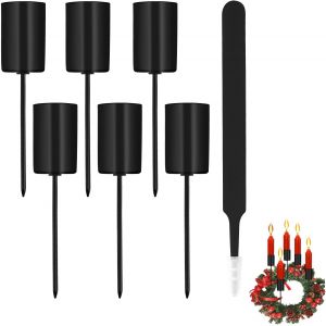 KALANKA-Lot de 6 bougeoirs Noirs - 2,5 x 11 cm - Couronne de l'Avent - Bougeoirs avec Capuchon et Pince à épiler - pour Bougies à Tige - Décorations de Noël - Couronnes de l'Avent et décorations de - Neuf