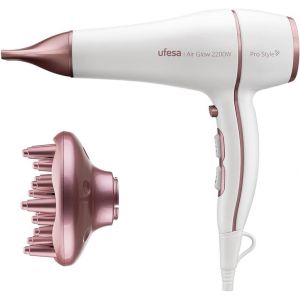 S&egrave;che-Cheveux Professionnel Air Glow 2200w, Moteur Ac, &Eacute;limine Les Frisottis, Inclus Diffuseur Et Concentrateur, 2 Vitesses, 3 Temp&eacute;ratures, Jet D`Air Froid, Blanc/Rose - Neuf