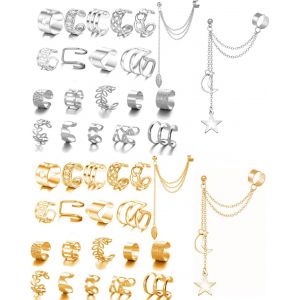 Kal-Manchette D'oreille,64pcs Manchette D'oreille Réglable Clip Femme Faux Piercing Oreille Réglables Boucles Oreille Sans Trou Ear Cuff Non Piercing Helix Cartilage Boucles D'oreilles Ensemble - Neuf