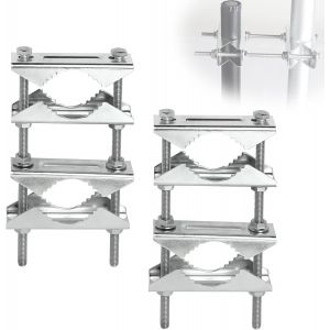 Lot de 2 Pinces à mât double antenne Fixation mât antenne exterieur Acier galvanisé Support de mâchoire en V pour 25-50 mm diamètre TV, CB, antenne,satellite, cannes à pêche, drapeaux arasols - Neuf