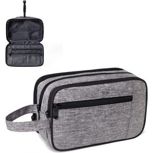 MAA-Trousse de Toilette Homme, Résistant à l'eau et Suspendu Trousse de Toilette Voyage pour Femme et Homme Trousse Maquillage Portable Multifonctions avec Trois Compartiments Séparés(Cendre) - Neuf