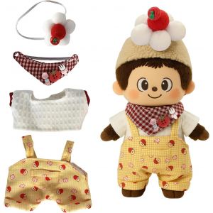 Charmante Salopette Vichykaro pour poupées Porte-clés Vinyl Plush Toy 15/17 CM, Accessoires: Bandeau & T-Shirt & Salopette, Tenue pour Les Vinyl Plush Toys - Neuf