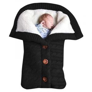 Couverture D'emmaillotage Pour Nouveau-N&eacute; Chaud Confortable Et Doux Nouveau-N&eacute; Nourrisson Chambre De B&eacute;b&eacute; Couverture Polaire Tricot&eacute; Enveloppe D'emmaillotage Nouveau-N&eacute; Noir - Neuf