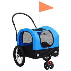 Remorque Chariot Transport De V&eacute;lo Pour Chiens Poussette 2-En-1 Bleu Helloshop26 02_0044376 - Neuf