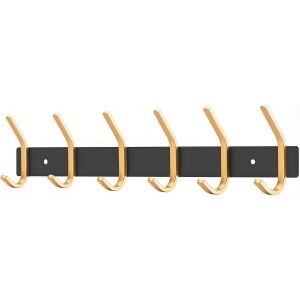 Porte Manteau Mural,Patères Porte Manteaux en Acier Inoxydable Crochet Mural pour Chambre Salle de Bain Cuisine (6-Crochet,Noir+Doré) - Neuf