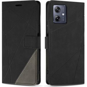 Kal-Coque Pour Moto G54 5g, Protection Housse Etui En Cuir Pu Portefeuille Avec Emplacements Cartes Et Fonction Support Pour Moto G54 5g, Noir - Neuf