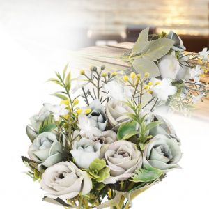 Hjlian Bouquet De Roses Artificielles Multicolores Pour Decoration De Mariage (Bleu) - Neuf