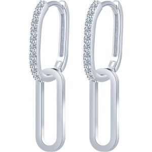 Kal-Boucles D'oreilles Argent 925 Cr&eacute;oles Avec Zircon Double Ellipse Suspendues Ellipse Femme Huggie Boucles D'oreilles Pour Maman Amie Adolescente Fille Soeur Femme Cadeau D'anniversaire - Neuf