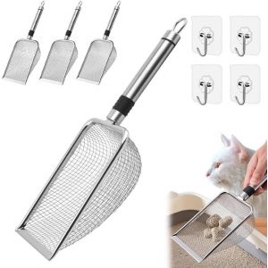 4pcs Pelle À Litière Pour Chat Avec Poignée En Métal Nettoyant,Pelle A Litiere Chat,Multifonctionnel Tamis Jardinage,Tamis À Terre (Mailles 2/2,8/3,8/5mm) - Neuf