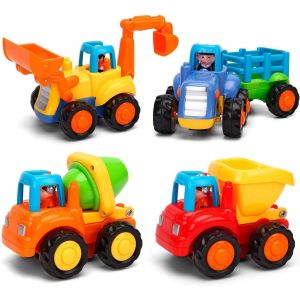 KAJGL-Voiture Enfant 2 Ans,Voiture Friction Jouets Pour Garçon Fille,Set De 4 Avec Tracteur,Bulldozer,Mixeur De Camion Et Camion,Cadeau 1 2 3 Ans - Neuf