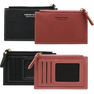 CAUC-2 pi&egrave;ces Porte-Monnaie Femme, Porte-Monnaie Femme, Multi-Slot PU Cuir Porte-Monnaie Petit Portefeuille pour Femme et Homme (Noir et Rouge past&egrave;que) - Neuf