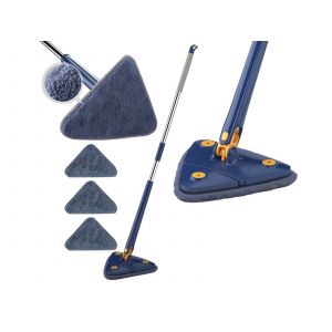 Balai de nettoyage triangulaire rotatif avec 3 lingettes en microfibre - Neuf