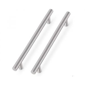 Poign&eacute;es de meuble - PROBRICO - Barre T 320 mm - Inox nickel satin&eacute; - Entraxe 256 mm - Lot 12 - Neuf