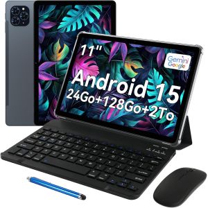 CHECARZHN--NO1-T90 Android 15 Tablette Avec Clavier - 11 Pouces, 24 Go+ 128 Go(2To Tf), Unisoc T615, 8000 Mah, 13 Mp+5 Mp, Gemini Ai, Widevine L1, 5G Wifi, Claviers, Souris, Stylet Et Tablette Tactile - Neuf