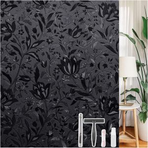 Kalanka-Fenêtre D'occultation Non Adhésif Film Statique Anti-Uv - Tulipe Noir (44,5 X 200 Cm Avec Outil) - Neuf