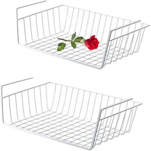 Chenquansarl-Lot De 2 Paniers De Rangement Suspendus En Métal - Pour Cuisine, Bureau, Garde-Manger, Salle De Bain, Armoire - Blanc - Neuf