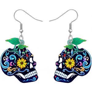 Kal-Acrylique Créatif Mignon Halloween Crâne De Sucre Squelette Boucles D'oreilles Pendantes Pour Femmes Filles Nouveauté Saison De L'effroi Bijoux Gothiques Pour Cadeaux - Neuf