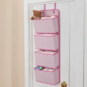 Organiseur suspendu avec 4 poches, étagère suspendue pliable avec 2 crochets rose - Neuf