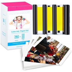 NouvelHorizonstore-1PK Compatible pour Canon Selphy CP1300 CP1500 CP1200 CP1000 CP910 CP820 KP-108IN 3115B001(AA) cartes postales pour Papier photo Canon Selphy, 3 cartouches+108 papier photo (10x15c - Neuf