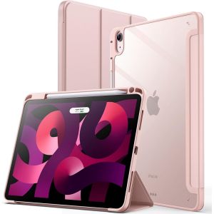 Coque pour iPad Air 11 Pouces M3/M2 (2025/2024), iPad Air 5/4 (2022/2020 5eme/4eme G&eacute;n&eacute;ration) avec Porte-Pencil, &Eacute;tui Arri&egrave;re Transparent Fin Support Antichoc Tablette (Or Rose) - Neuf
