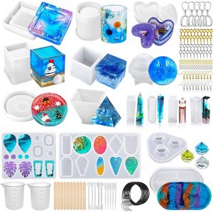 Moulle Silicone Resine Epoxy,Moule Silicone R&eacute;sine,Ronds,Carres Et Cylindrique,Fabrication Bijoux Boucles D'oreilles Pendentifs Diy Outils Bricolage - Neuf