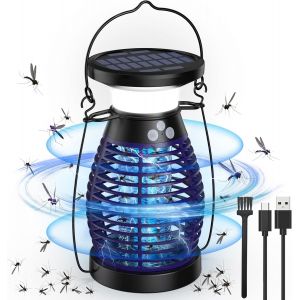CHECARZHN--NO1-Lampe Moustiques,Solaire Lampe Anti Moustique Uv 3 En 1 Anti Moustique Electrique Exterieur Interieur,Usb Rechargeable Appareil Anti Moustique 360° Anti Mouche Insecte Tue Mouche (Avec - Neuf