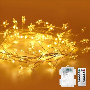 Guirlande Lumineuse À 80 Led En Forme D'étoile-1,8 M-80 Led-Pour Chambre D'enfant-8 Modes-Pour Bricolage,Vacances,Mariage,Anniversaire,Fête - Neuf