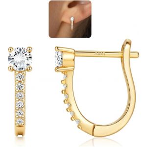 Kal-Boucles D'oreilles Créoles Or 14 Carats Pour Femmes Boucles D'oreilles Argent Sterling 925 Hypoallergéniques Or Épais Créoles Aaa + Cz Petites Boucles D'oreilles Or/Argent Pour Femmes - Neuf