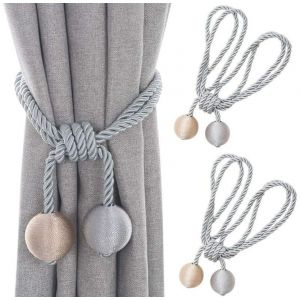 Lot de 2 embrasses de rideaux grises - Boucles de rideaux tressées - Embrasses de rideaux - Boucles de rideaux - Accessoires pour rideaux et stores - Neuf
