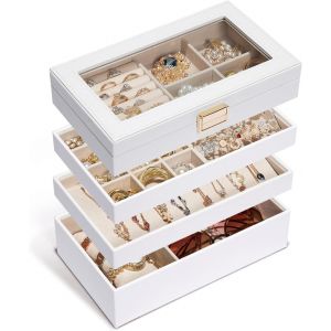Plateau &Agrave; Bijoux Empilable, Bo&icirc;te &Agrave; Bijoux Avec Couvercle En Verre, S&eacute;parateurs Amovibles Pour Coiffeuse, Id&eacute;al Cadeau Pour Filles Et Femmes (Abricot) - Neuf