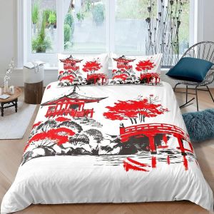 Housse De Couette X Cm Enfant Fleur De Cerisier Rouge Parure De Lit Personne Avec Fermeture &iquest;&iquest;Clair Doux Confortable Respirant Microfibre Housse De Couette Et Taie D'oreiller X Cm - Neuf