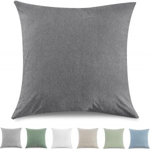 Cauc-Taie Oreiller 80x80 Cm Lot De 2housse Coussin 100% Coton Lav&eacute; Doux, Aspect Lin Et Respirant, Taie D Oreiller Gris Fonc&eacute; Avec Fermeture &Eacute;clair - Neuf