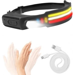 Torche Frontale Led Rechargeable, Lampe Frontale Super Brillante De 1200lm Avec Du Capteur De Mouvement, 10 Modes D'éclairage, Phare À Faisceau Large De 230°, Étanche Ipx4, Pour Le Camping - Neuf
