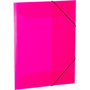 19698 Pack Of 3 A3 Translucent Neon Pink Strong Plastic File Folder Washable Heavy Duty With Inner Flaps And Elastic For Kids Boys And Girls - Neuf