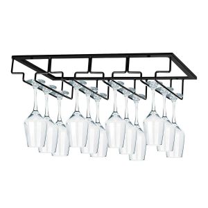 Porte-verres &agrave; vin sous meuble pour 8 &agrave; 12 verres &agrave; pied - Organisateur en m&eacute;tal pour cuisine ou bar - Noir - Neuf