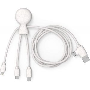 KAL-- Mr Bio 1M C&acirc;ble Multi Usb 4 En 1 En Forme De Pieuvre - Chargeur Universel En Plastique Recycl&eacute; - Prise Usb Universel Usb-C, Ligthning,Micro Usb, Usb Pour Smartphone Universelle - Wheat - Neuf