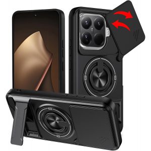 LORANKA-&Eacute;tui pour Xiaomi 15T Pro 5G, Coque Militaire avec Support Pivotant et Rabattable, Cache-Objectif Coulissant, Antichoc Antrayures Antid&eacute;rapant Anti-Empreintes - Noir - Neuf