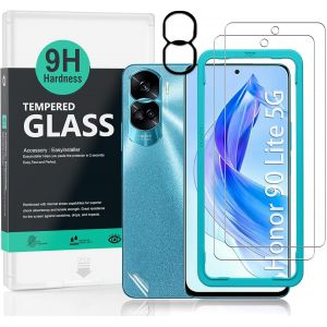 JGD-Protecteur d'&eacute;cran pour Honor 90 Lite 5G(6.7""),avec 2 pi&egrave;ces en verre tremp&eacute;,1 protection d'objectif d'appareil photo,1 film en fibre de carbone[pas de bulles] - Neuf