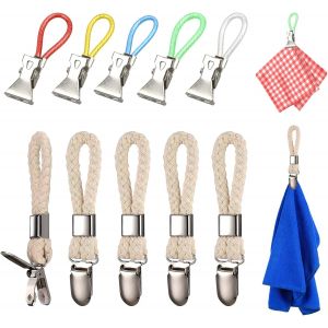 Eryi-Pinces Accroche Torchons, 5pcs Crochet Torchon En Métal Avec Coton Tissé, 5pcs Clips Torchon Multicolores, Pince À Serviette Multifonctionnelle, Pour Salle De Bain, Cuisine, Placards, Voyage - Neuf