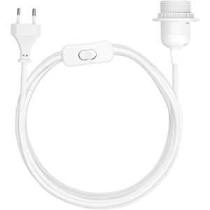 Douille E27 avec fil-Support lampe pour ampoule avec bague de fixation cordon prise électrique interrupteur-Câble en tissu blanc 5m - Neuf