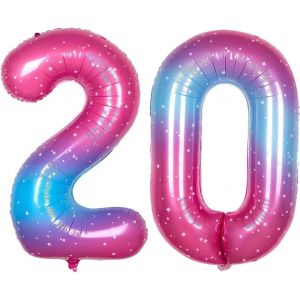 AYUHR-40 Pouces Foil Ballons Chiffre 20 Rose-Bleu (101cm), Gonflable Hélium ou Air, Géant Numéro 0-9, 10-29, 30-100, Grand Ballon pour Mariage, Décoration de Fête d'anniversaire - Neuf