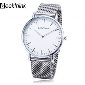 Montre A Quartz Pour Homme Avec Bracelet En Maille D'acier Inoxydable Et Cadran Rond, Affichage Analogique (Cadran Argente) - Neuf