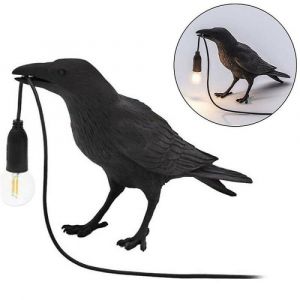 Lampe Oiseau En Résine Corbeau À Led, Lampe Murale Pour Chambre À Coucher, Lampe De Table - Neuf