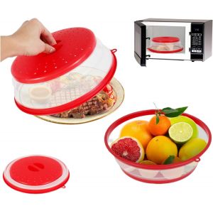Lot de 2 couvercles pliables pour micro-ondes-26,5 cm-Avec trous de vapeur-Pour micro-ondes-Empêche les éclaboussures-Rouge - Neuf