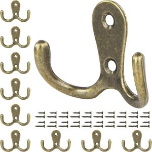 Sjzg-Crochet Porte Manteau Double Pat&egrave;res &Agrave; V&ecirc;tements Avec Vis Crochet De Manteau Mural Pour Salle De Bain Cuisine 10 Pi&egrave;ces Bronze - Neuf
