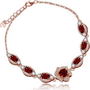 Bracelet Pour Femme En Argent Sterling 925 Avec Grenat Et Améthyste Taillée Ovale,Bijou De Mariage,Pierre De Naissance Pour Anniversaire Avec Boîte Cadeau Fb051 - Neuf