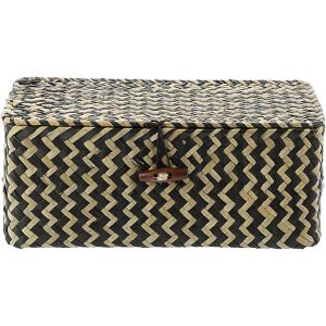 TIANYI-Panier de rangement en osier panier avec couvercle panier pour étagère boîte de rangement organisateur de table (noir, 26 x 16 x 10cm) - Neuf