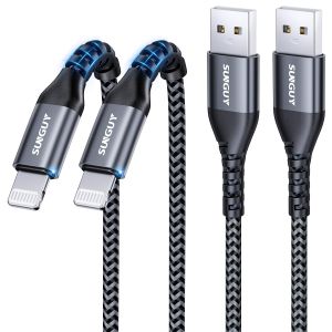 TRAHOO-Cable iPhone 0,3m, 2 pi&egrave;ces Cable Lightning [Certifi&eacute; MFi] Nylon Cable Chargeur iPhone Compatible avec i-Phone 14/13/12/11 Pro Max Mini Xs 8 7 6 5 Plus, iPad Air/Mini - Neuf
