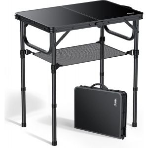 Ulteronixshop-Table De Camping Pliante 58x40cm, 3 Hauteurs R&eacute;glables 26/48/67cm, Table Pique-Nique L&eacute;g&egrave;re Et Portable En Aluminium + Plateau Mdf Avec Filet De Rangement, Pour Camping Jardin Plage (No - Neuf