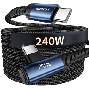 KALANKA-Cable USB C to USB C 240W 3M, Charge Rapide PD3.1 & Transfert de Donn&eacute;es 480Mbps, C&acirc;ble Type-C Angl&eacute; Tress&eacute; Nylon pour iPhone 17 Pro Max/16/16 Pro Max/15, MacBook Pro, iPad, Galaxy S25, Bleu - Neuf